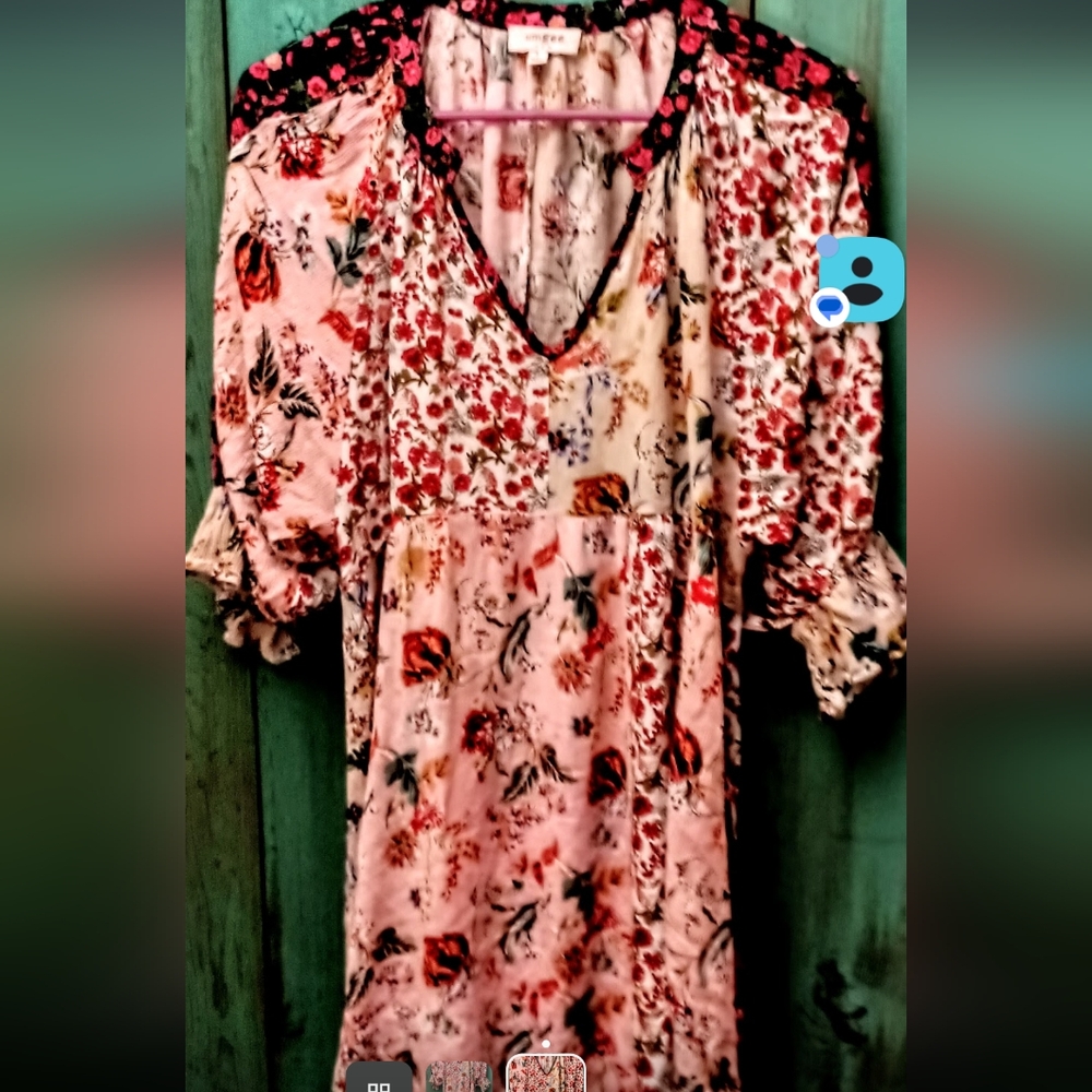 Umgee Floral Mixed Print Dress - Pink and Red
